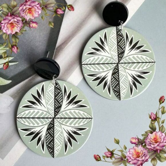 Bohemian Style Handmade Acrylic Tropical Flower Round Earrings - Picture 12 of 12